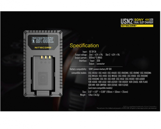Nitecore Nitecore Caricabatteria USN2 x Sony NP-BX1
