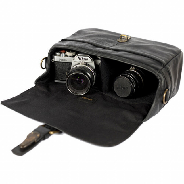 Bronkey Bronkey Paris black leather small size crossbody camera bag
