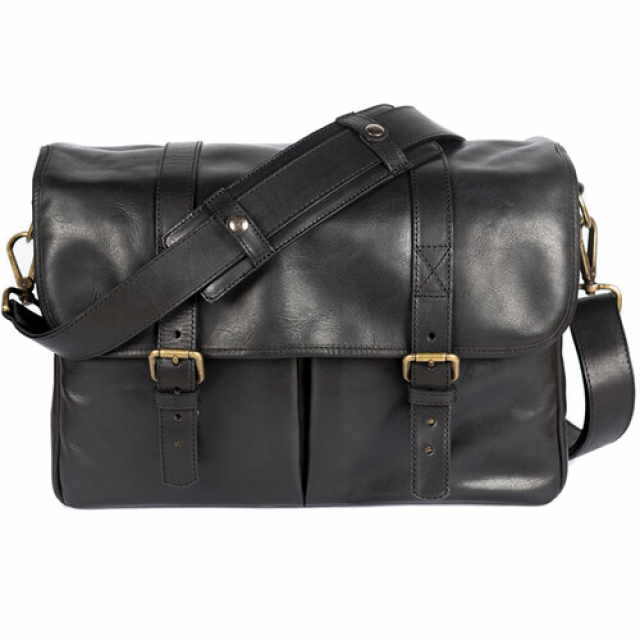 Bronkey Bronkey Roma black leather large size messenger camera bag large