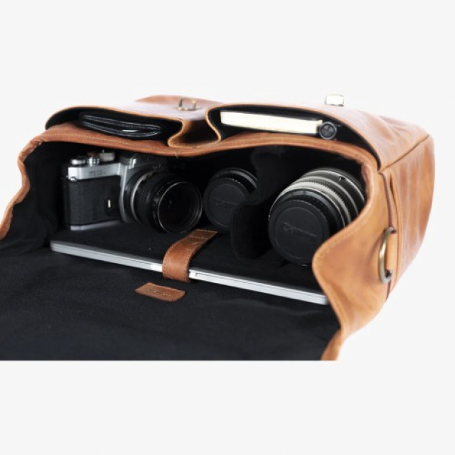 Bronkey Bronkey Roma brown leather large size messenger camera bag large