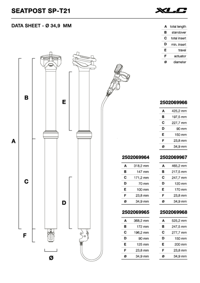 XLC XLC Reggisella dropper SP-T21 a 34,9mm, 449mm, nr, corsa 150mm ICR