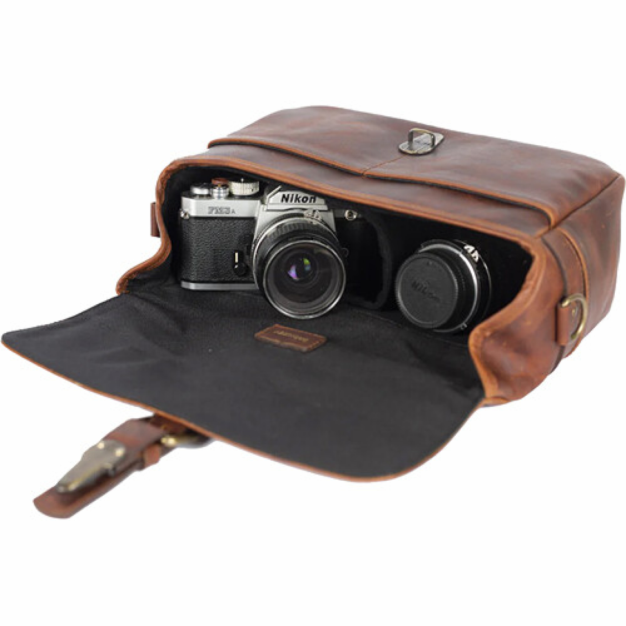 Bronkey Bronkey Paris cognac leather small size crossbody camera bag