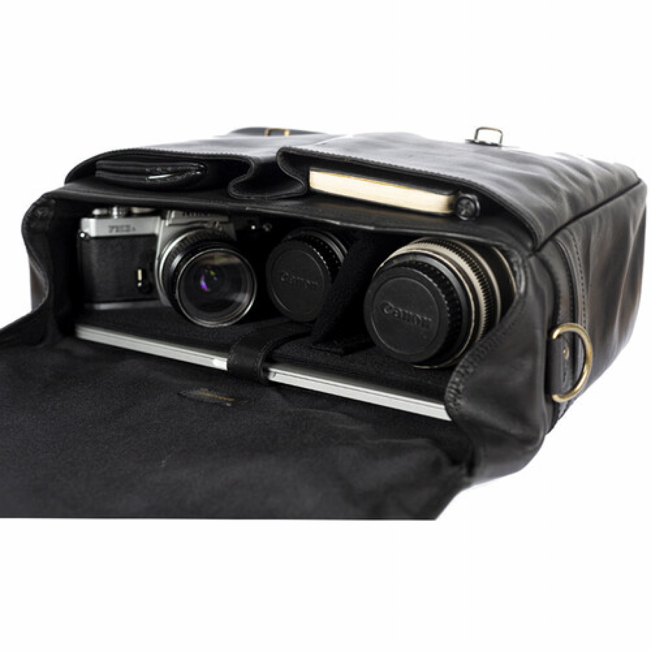 Bronkey Bronkey Roma black leather large size messenger camera bag large