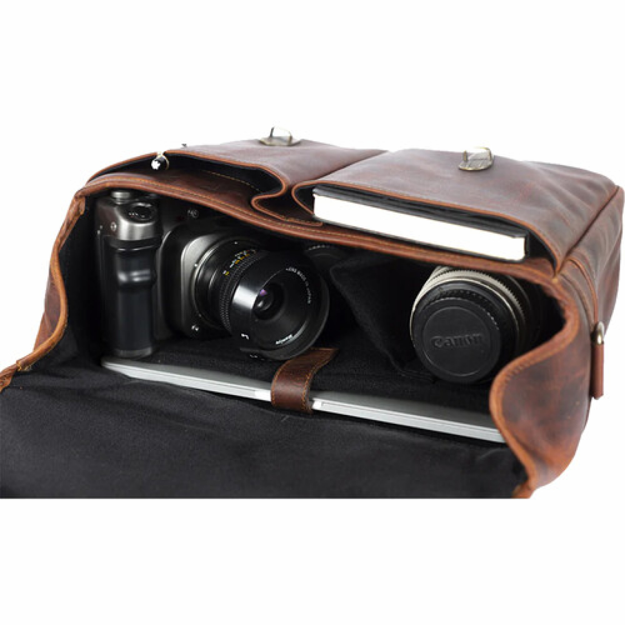 Bronkey Bronkey Roma cognac leather large size messenger camera bag large