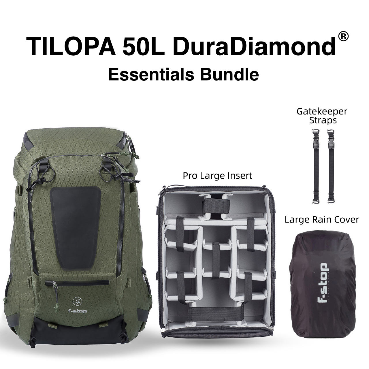 F-stop F-Stop Tilopa Bundle DuraDiamond - Tilopa Pack Green + Large Pro Camera Insert + Large Rain Cover + Gatekeeper Straps (m116 + m231 + m923-69+m816-80)