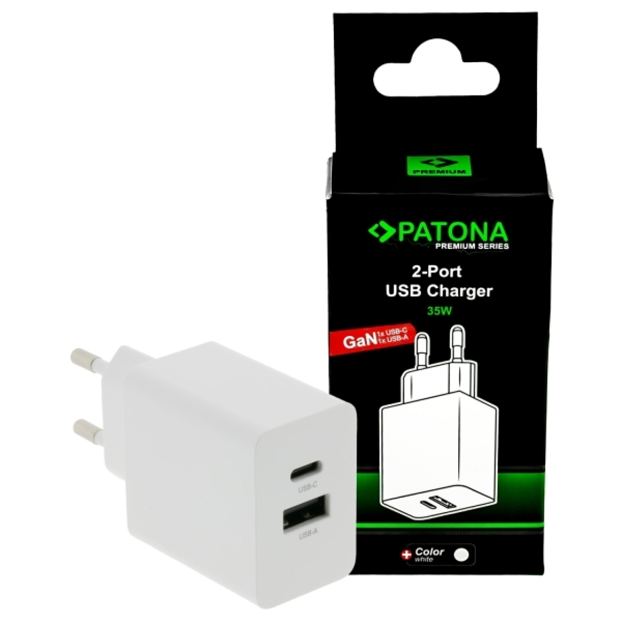 Patona Patona Alimentatore Premium GaN PD36W 1xUsb-C 1xUsb-A PD3.0 QC3.0 Adapter 5V/3A 9V/2A 12V/1.5A White