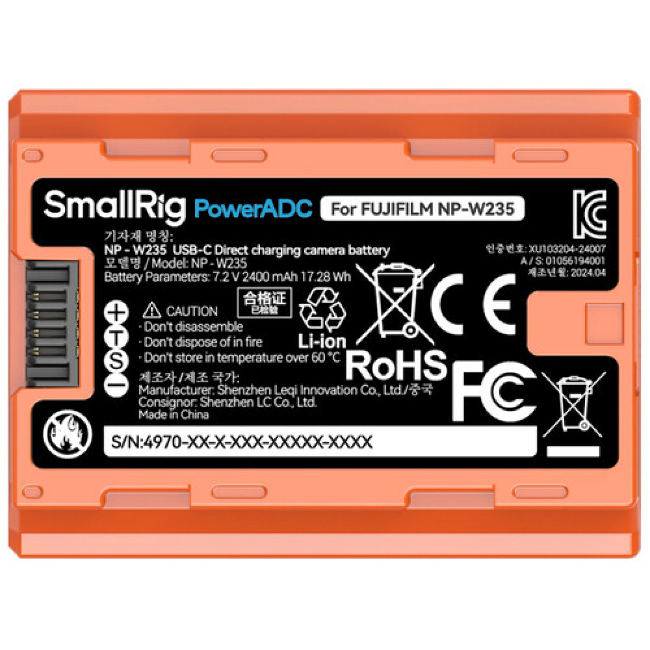 Smallrig SmallRig NP-W235 USB-C Rechargeable Camera Battery (Orange) 4970