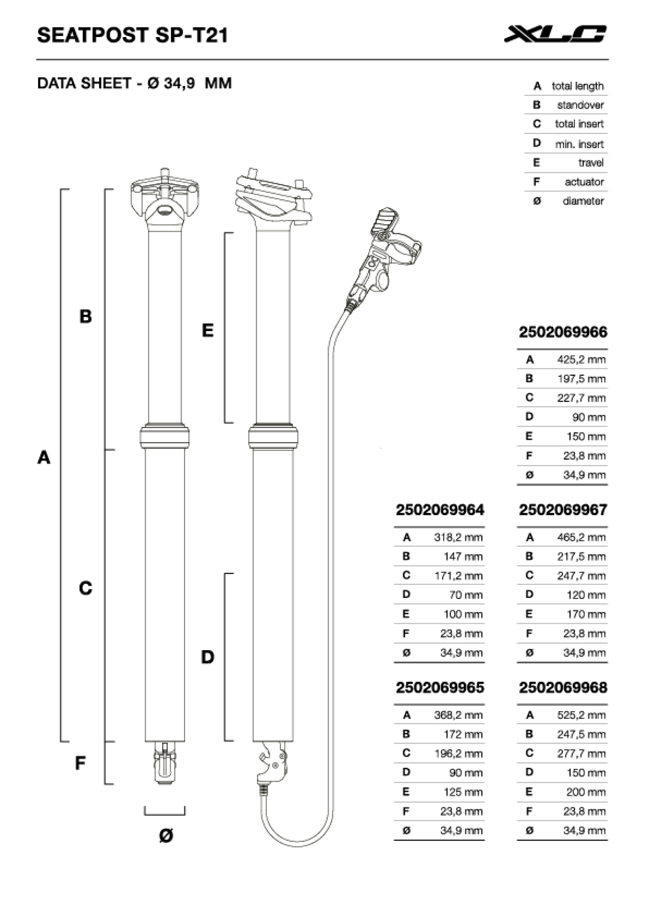 XLC XLC Reggisella dropper SP-T21 a 34,9mm, 342mm, nr, corsa 100mm ICR